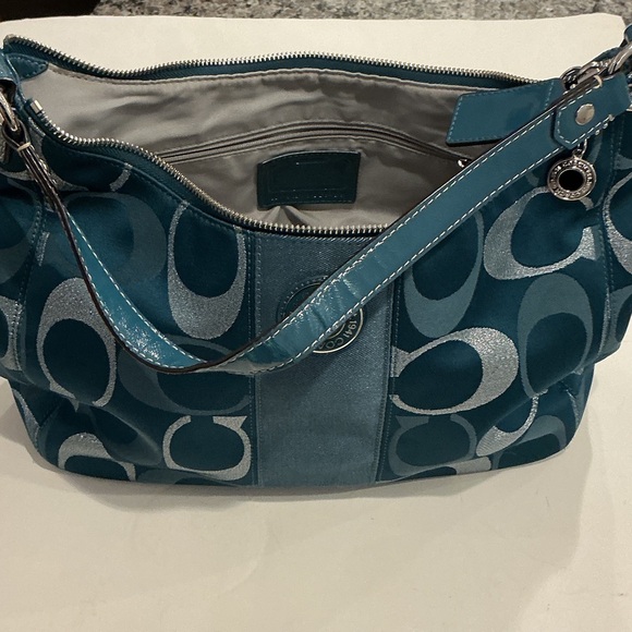Coach Aqua / Blue Shoulder Bag with Signature Pattern - Picture 3 of 7